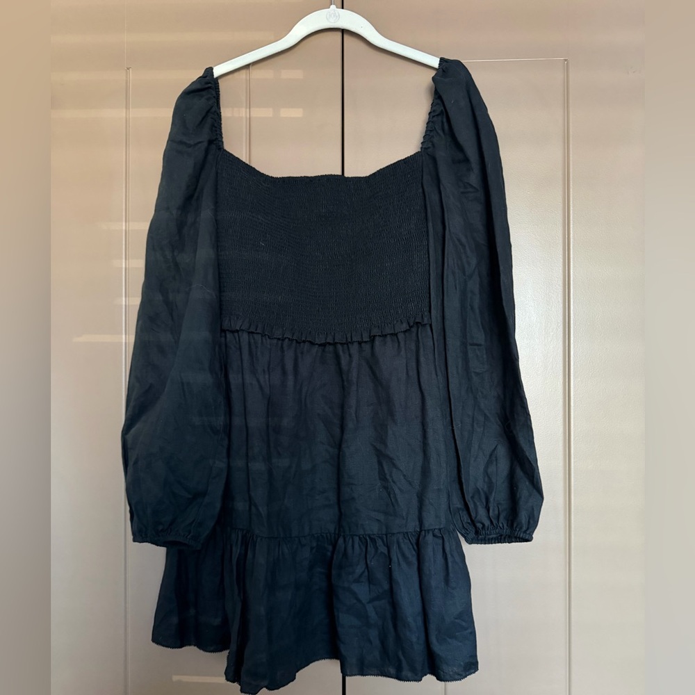 Quince Black Smocked Minidress
